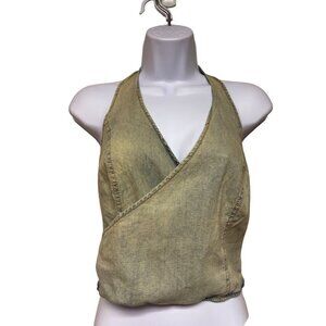 NEW! Zara Halter Denim Back Tie VNeck Shirt Top Women's Size Large